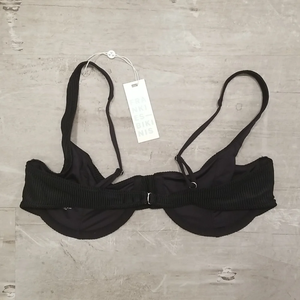 💕FRANKIE'S BIKINIS💕 Anna Ribbed Underwire Bikini Top ~ Black Large L NWT